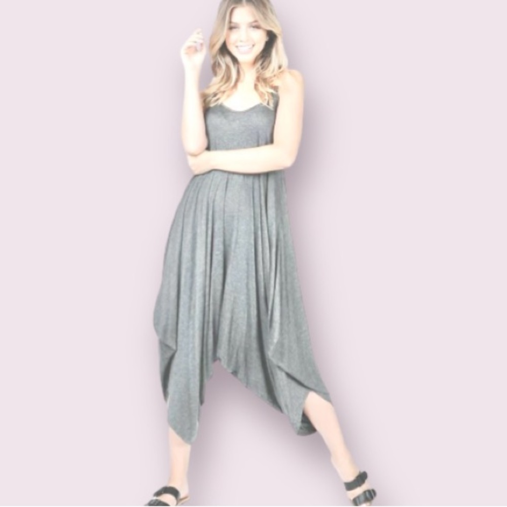 shop basic Sleeveless Loose Fit Harem Romper With Spaghetti Straps in Light Gray